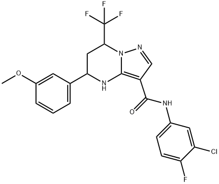 N-(3-chloro-4-fluorophenyl)-5-[3-(methyloxy)phenyl]-7-(trifluoromethyl)-4,5,6,7-tetrahydropyrazolo[1,5-a]pyrimidine-3-carboxamide 구조식 이미지