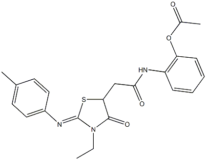 2-[(2-{3-ethyl-2-[(4-methylphenyl)imino]-4-oxo-1,3-thiazolidin-5-yl}acetyl)amino]phenyl acetate Structure