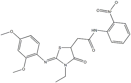 2-{2-[(2,4-dimethoxyphenyl)imino]-3-ethyl-4-oxo-1,3-thiazolidin-5-yl}-N-{2-nitrophenyl}acetamide 구조식 이미지