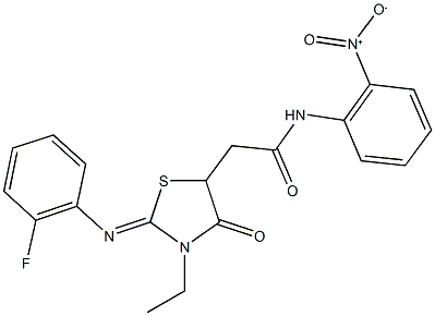 2-{3-ethyl-2-[(2-fluorophenyl)imino]-4-oxo-1,3-thiazolidin-5-yl}-N-{2-nitrophenyl}acetamide 구조식 이미지