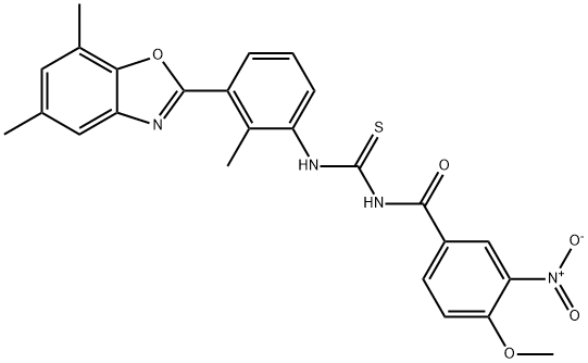 N-[3-(5,7-dimethyl-1,3-benzoxazol-2-yl)-2-methylphenyl]-N'-{3-nitro-4-methoxybenzoyl}thiourea Structure