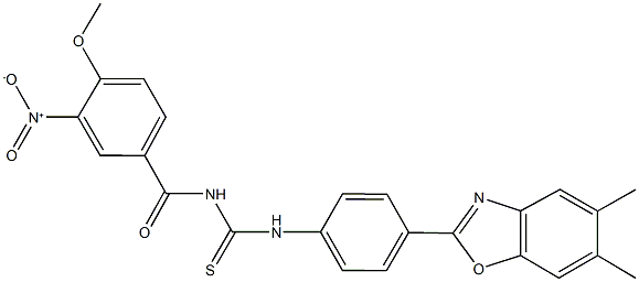 N-[4-(5,6-dimethyl-1,3-benzoxazol-2-yl)phenyl]-N'-{3-nitro-4-methoxybenzoyl}thiourea 구조식 이미지