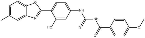 N-[3-hydroxy-4-(5-methyl-1,3-benzoxazol-2-yl)phenyl]-N'-(4-methoxybenzoyl)thiourea 구조식 이미지