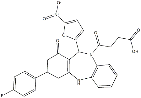 4-(3-(4-fluorophenyl)-11-{5-nitro-2-furyl}-1-oxo-1,2,3,4,5,11-hexahydro-10H-dibenzo[b,e][1,4]diazepin-10-yl)-4-oxobutanoic acid Structure