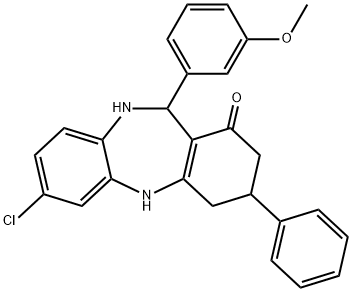 7-chloro-11-(3-methoxyphenyl)-3-phenyl-2,3,4,5,10,11-hexahydro-1H-dibenzo[b,e][1,4]diazepin-1-one 구조식 이미지