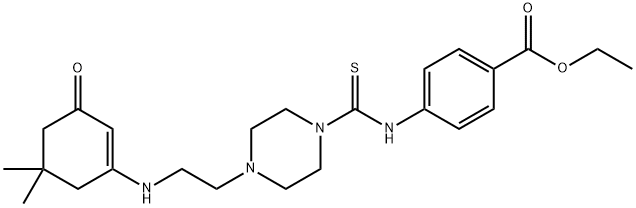 ethyl 4-{[(4-{2-[(5,5-dimethyl-3-oxo-1-cyclohexen-1-yl)amino]ethyl}-1-piperazinyl)carbothioyl]amino}benzoate 구조식 이미지