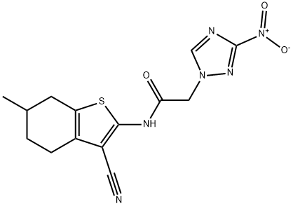 N-(3-cyano-6-methyl-4,5,6,7-tetrahydro-1-benzothien-2-yl)-2-{3-nitro-1H-1,2,4-triazol-1-yl}acetamide 구조식 이미지