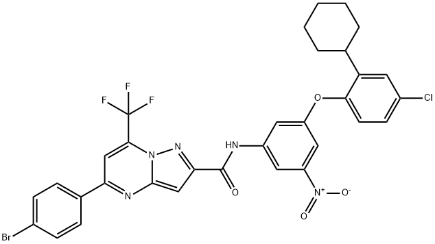 5-(4-bromophenyl)-N-{3-(4-chloro-2-cyclohexylphenoxy)-5-nitrophenyl}-7-(trifluoromethyl)pyrazolo[1,5-a]pyrimidine-2-carboxamide Structure