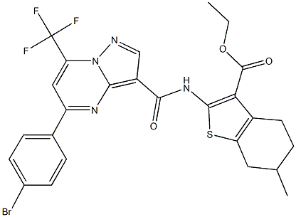 ethyl 2-({[5-(4-bromophenyl)-7-(trifluoromethyl)pyrazolo[1,5-a]pyrimidin-3-yl]carbonyl}amino)-6-methyl-4,5,6,7-tetrahydro-1-benzothiophene-3-carboxylate Structure