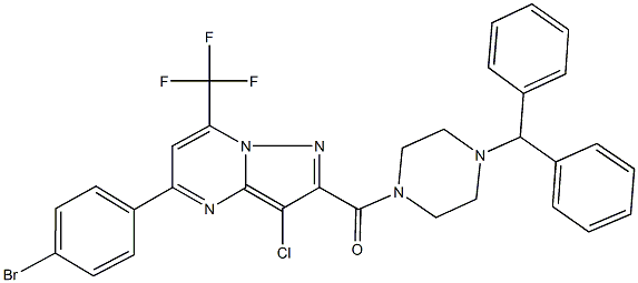 2-[(4-benzhydryl-1-piperazinyl)carbonyl]-5-(4-bromophenyl)-3-chloro-7-(trifluoromethyl)pyrazolo[1,5-a]pyrimidine Structure