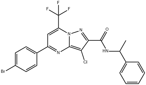 5-(4-bromophenyl)-3-chloro-N-(1-phenylethyl)-7-(trifluoromethyl)pyrazolo[1,5-a]pyrimidine-2-carboxamide Structure