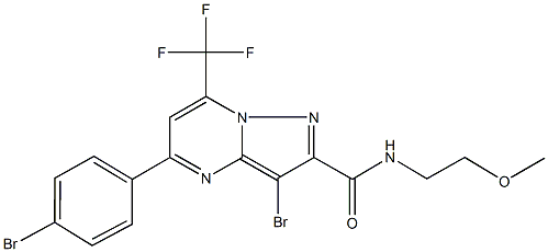 3-bromo-5-(4-bromophenyl)-N-(2-methoxyethyl)-7-(trifluoromethyl)pyrazolo[1,5-a]pyrimidine-2-carboxamide 구조식 이미지