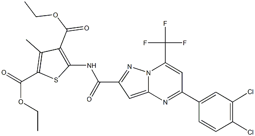diethyl 5-({[5-(3,4-dichlorophenyl)-7-(trifluoromethyl)pyrazolo[1,5-a]pyrimidin-2-yl]carbonyl}amino)-3-methyl-2,4-thiophenedicarboxylate 구조식 이미지