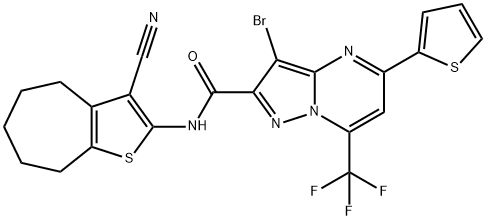 3-bromo-N-(3-cyano-5,6,7,8-tetrahydro-4H-cyclohepta[b]thien-2-yl)-5-(2-thienyl)-7-(trifluoromethyl)pyrazolo[1,5-a]pyrimidine-2-carboxamide Structure