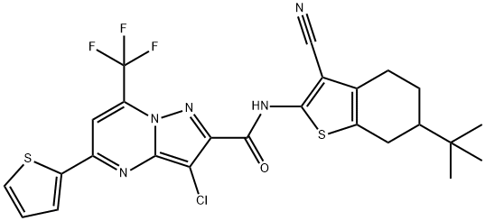 N-(6-tert-butyl-3-cyano-4,5,6,7-tetrahydro-1-benzothien-2-yl)-3-chloro-5-(2-thienyl)-7-(trifluoromethyl)pyrazolo[1,5-a]pyrimidine-2-carboxamide Structure