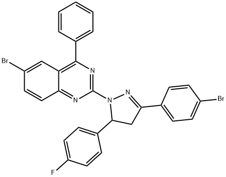 6-bromo-2-[3-(4-bromophenyl)-5-(4-fluorophenyl)-4,5-dihydro-1H-pyrazol-1-yl]-4-phenylquinazoline 구조식 이미지