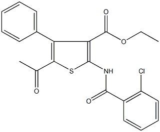 ethyl 5-acetyl-2-[(2-chlorobenzoyl)amino]-4-phenyl-3-thiophenecarboxylate 구조식 이미지