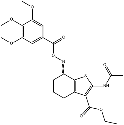 ethyl 2-(acetylamino)-7-{[(3,4,5-trimethoxybenzoyl)oxy]imino}-4,5,6,7-tetrahydro-1-benzothiophene-3-carboxylate 구조식 이미지