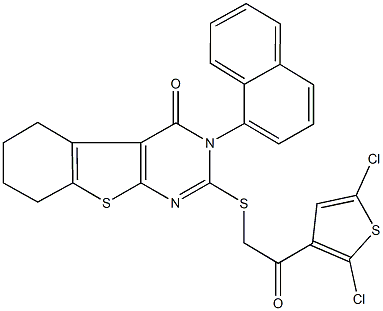 2-{[2-(2,5-dichloro-3-thienyl)-2-oxoethyl]sulfanyl}-3-(1-naphthyl)-5,6,7,8-tetrahydro[1]benzothieno[2,3-d]pyrimidin-4(3H)-one 구조식 이미지