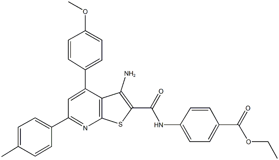 ethyl 4-({[3-amino-4-(4-methoxyphenyl)-6-(4-methylphenyl)thieno[2,3-b]pyridin-2-yl]carbonyl}amino)benzoate 구조식 이미지