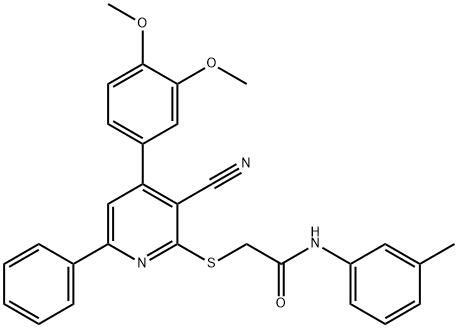 2-{[3-cyano-4-(3,4-dimethoxyphenyl)-6-phenyl-2-pyridinyl]sulfanyl}-N-(3-methylphenyl)acetamide 구조식 이미지