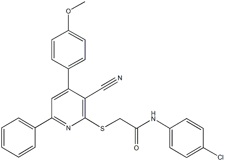 N-(4-chlorophenyl)-2-{[3-cyano-4-(4-methoxyphenyl)-6-phenyl-2-pyridinyl]sulfanyl}acetamide Structure