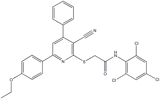 2-{[3-cyano-6-(4-ethoxyphenyl)-4-phenyl-2-pyridinyl]sulfanyl}-N-(2,4,6-trichlorophenyl)acetamide 구조식 이미지