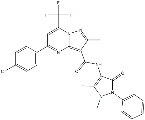 5-(4-chlorophenyl)-N-(1,5-dimethyl-3-oxo-2-phenyl-2,3-dihydro-1H-pyrazol-4-yl)-2-methyl-7-(trifluoromethyl)pyrazolo[1,5-a]pyrimidine-3-carboxamide Structure