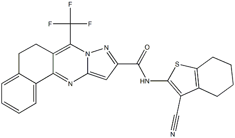 N-(3-cyano-4,5,6,7-tetrahydro-1-benzothiophen-2-yl)-7-(trifluoromethyl)-5,6-dihydrobenzo[h]pyrazolo[5,1-b]quinazoline-10-carboxamide 구조식 이미지