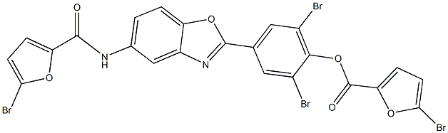 2,6-dibromo-4-{5-[(5-bromo-2-furoyl)amino]-1,3-benzoxazol-2-yl}phenyl 5-bromo-2-furoate Structure