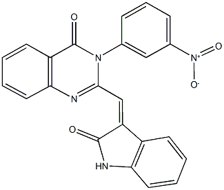 3-{3-nitrophenyl}-2-[(2-oxo-1,2-dihydro-3H-indol-3-ylidene)methyl]-4(3H)-quinazolinone 구조식 이미지