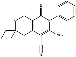 6-amino-3-ethyl-3-methyl-7-phenyl-8-thioxo-3,4,7,8-tetrahydro-1H-pyrano[3,4-c]pyridine-5-carbonitrile 구조식 이미지