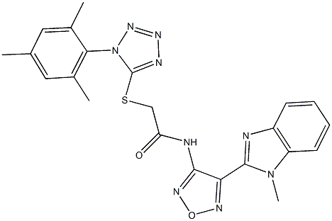 2-[(1-mesityl-1H-tetraazol-5-yl)sulfanyl]-N-[4-(1-methyl-1H-benzimidazol-2-yl)-1,2,5-oxadiazol-3-yl]acetamide 구조식 이미지