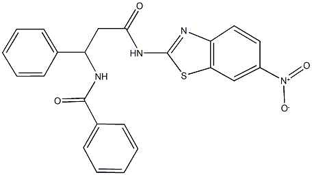 N-[3-({6-nitro-1,3-benzothiazol-2-yl}amino)-3-oxo-1-phenylpropyl]benzamide 구조식 이미지