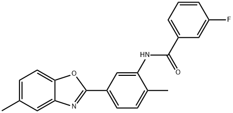 3-fluoro-N-[2-methyl-5-(5-methyl-1,3-benzoxazol-2-yl)phenyl]benzamide 구조식 이미지