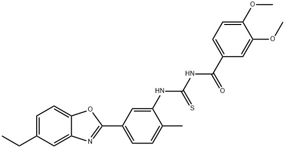 N-(3,4-dimethoxybenzoyl)-N'-[5-(5-ethyl-1,3-benzoxazol-2-yl)-2-methylphenyl]thiourea 구조식 이미지