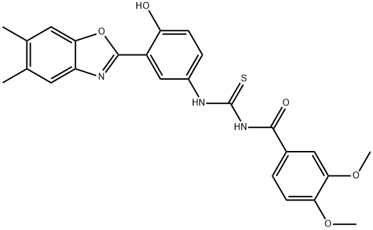 N-(3,4-dimethoxybenzoyl)-N'-[3-(5,6-dimethyl-1,3-benzoxazol-2-yl)-4-hydroxyphenyl]thiourea 구조식 이미지