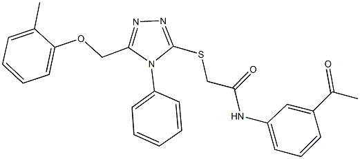 N-(3-acetylphenyl)-2-({5-[(2-methylphenoxy)methyl]-4-phenyl-4H-1,2,4-triazol-3-yl}sulfanyl)acetamide 구조식 이미지