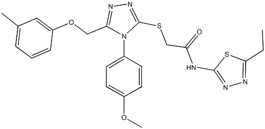 N-(5-ethyl-1,3,4-thiadiazol-2-yl)-2-({4-(4-methoxyphenyl)-5-[(3-methylphenoxy)methyl]-4H-1,2,4-triazol-3-yl}sulfanyl)acetamide 구조식 이미지