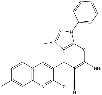 6-amino-4-(2-chloro-7-methyl-3-quinolinyl)-3-methyl-1-phenyl-1,4-dihydropyrano[2,3-c]pyrazole-5-carbonitrile 구조식 이미지