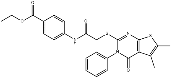 ethyl 4-({[(5,6-dimethyl-4-oxo-3-phenyl-3,4-dihydrothieno[2,3-d]pyrimidin-2-yl)sulfanyl]acetyl}amino)benzoate Structure