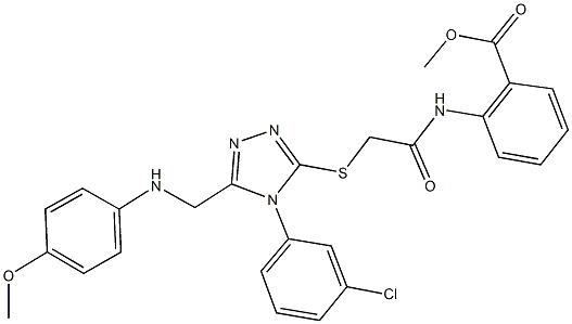 methyl 2-{[({4-(3-chlorophenyl)-5-[(4-methoxyanilino)methyl]-4H-1,2,4-triazol-3-yl}sulfanyl)acetyl]amino}benzoate 구조식 이미지