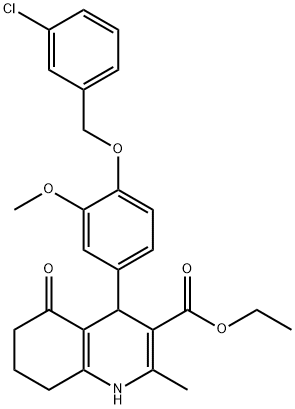 ethyl 4-{4-[(3-chlorobenzyl)oxy]-3-methoxyphenyl}-2-methyl-5-oxo-1,4,5,6,7,8-hexahydro-3-quinolinecarboxylate 구조식 이미지