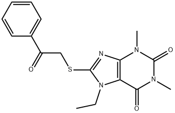 7-ethyl-1,3-dimethyl-8-[(2-oxo-2-phenylethyl)sulfanyl]-3,7-dihydro-1H-purine-2,6-dione Structure