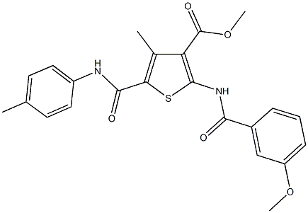 methyl 4-methyl-2-({[3-(methyloxy)phenyl]carbonyl}amino)-5-{[(4-methylphenyl)amino]carbonyl}thiophene-3-carboxylate 구조식 이미지