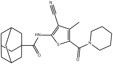 N-[3-cyano-4-methyl-5-(piperidin-1-ylcarbonyl)thien-2-yl]tricyclo[3.3.1.1~3,7~]decane-1-carboxamide Structure