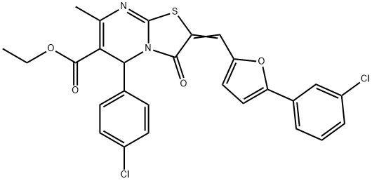 ethyl 5-(4-chlorophenyl)-2-{[5-(3-chlorophenyl)-2-furyl]methylene}-7-methyl-3-oxo-2,3-dihydro-5H-[1,3]thiazolo[3,2-a]pyrimidine-6-carboxylate 구조식 이미지