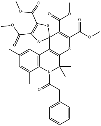 tetramethyl 5',5',7',9'-tetramethyl-6'-(phenylacetyl)-5',6'-dihydrospiro[1,3-dithiole-2,1'-(1'H)-thiopyrano[2,3-c]quinoline]-2',3',4,5-tetracarboxylate Structure