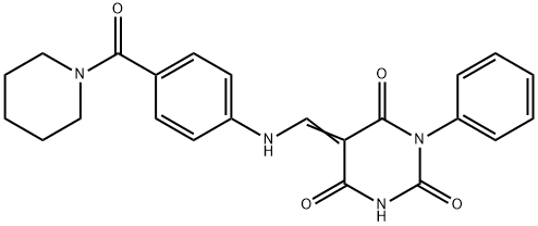 1-phenyl-5-{[4-(1-piperidinylcarbonyl)anilino]methylene}-2,4,6(1H,3H,5H)-pyrimidinetrione 구조식 이미지