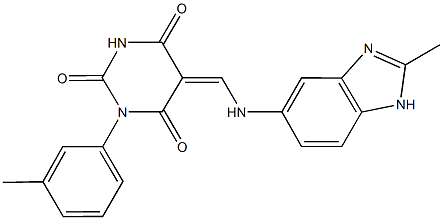 5-{[(2-methyl-1H-benzimidazol-5-yl)amino]methylene}-1-(3-methylphenyl)-2,4,6(1H,3H,5H)-pyrimidinetrione 구조식 이미지